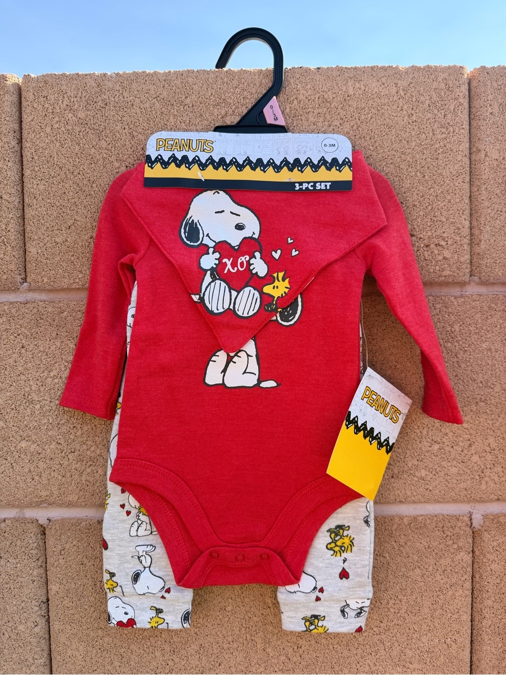 Peanuts Red Snoopy & Woodstock 3-Piece Baby One-Piece Set